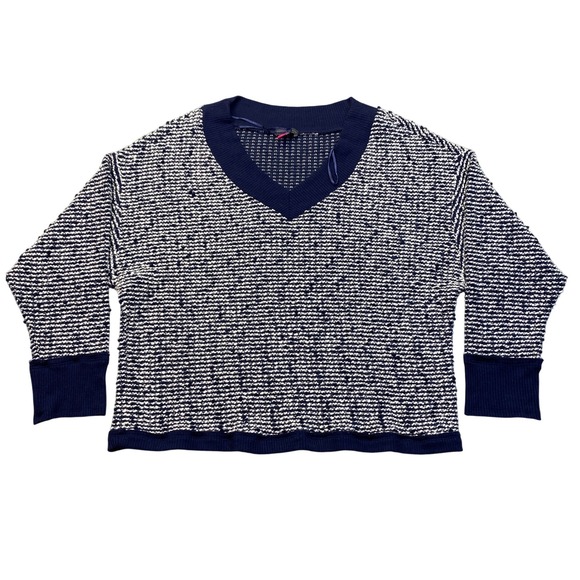 Vince Camuto Other - Vince Camuto Mens Navy White Textured V-Neck Knit Sweater Large Grunge Retro